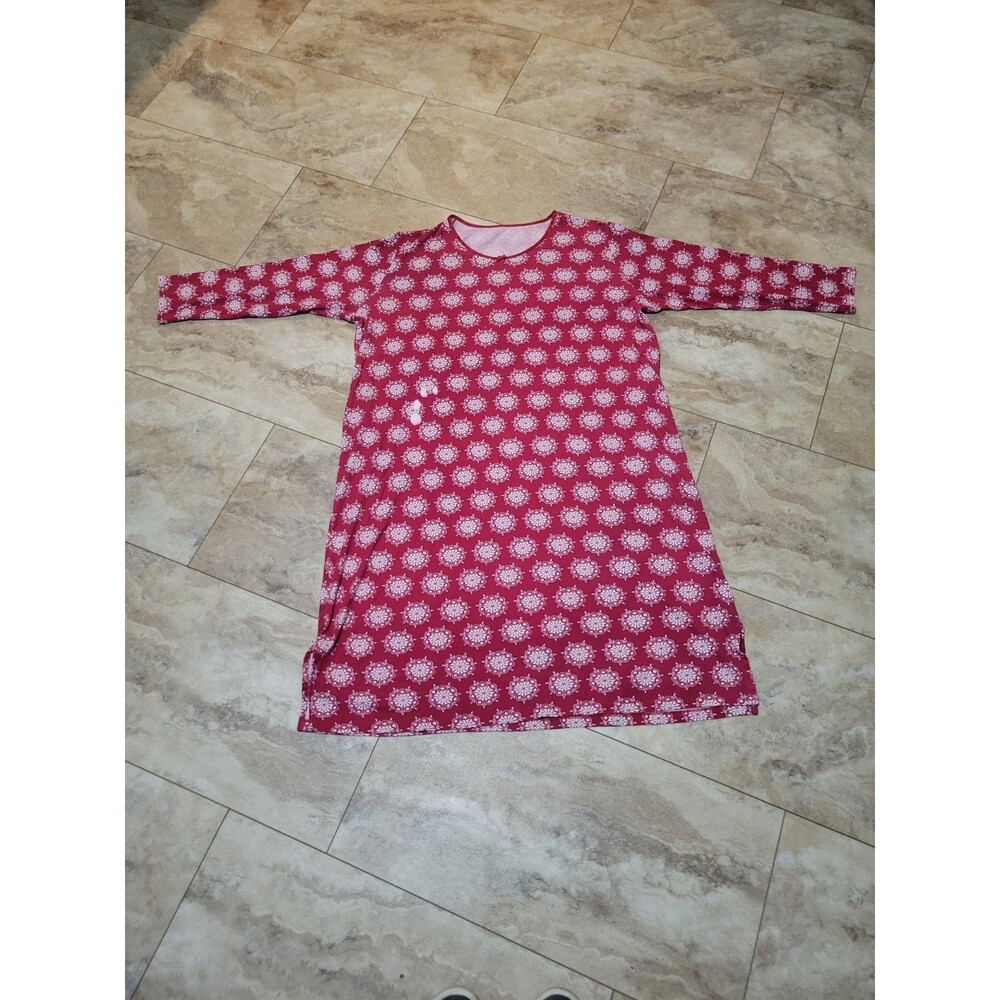 Land's End Red & White Snowflake Festive Holiday Christmas Dress 3/4 Sleeves XL